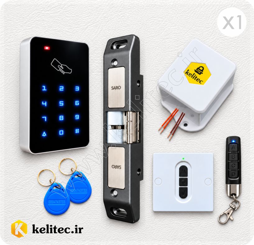 پکیج کنترل تردد درب ضد حریق یا خروج اضطراری = مقابل برقی پنیک SARO + اکسس کنترل لمسی T6 + منبع تغذیه ریموتی Kelitec + ویدئو بررسی محصول🔥